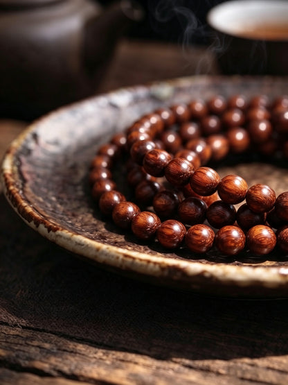 Round Bead Red Sandalwood Necklace