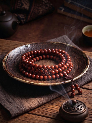 Round Bead Red Sandalwood Necklace