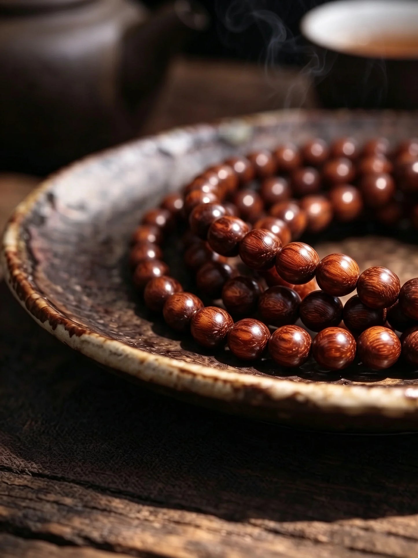 Round Bead Red Sandalwood Necklace