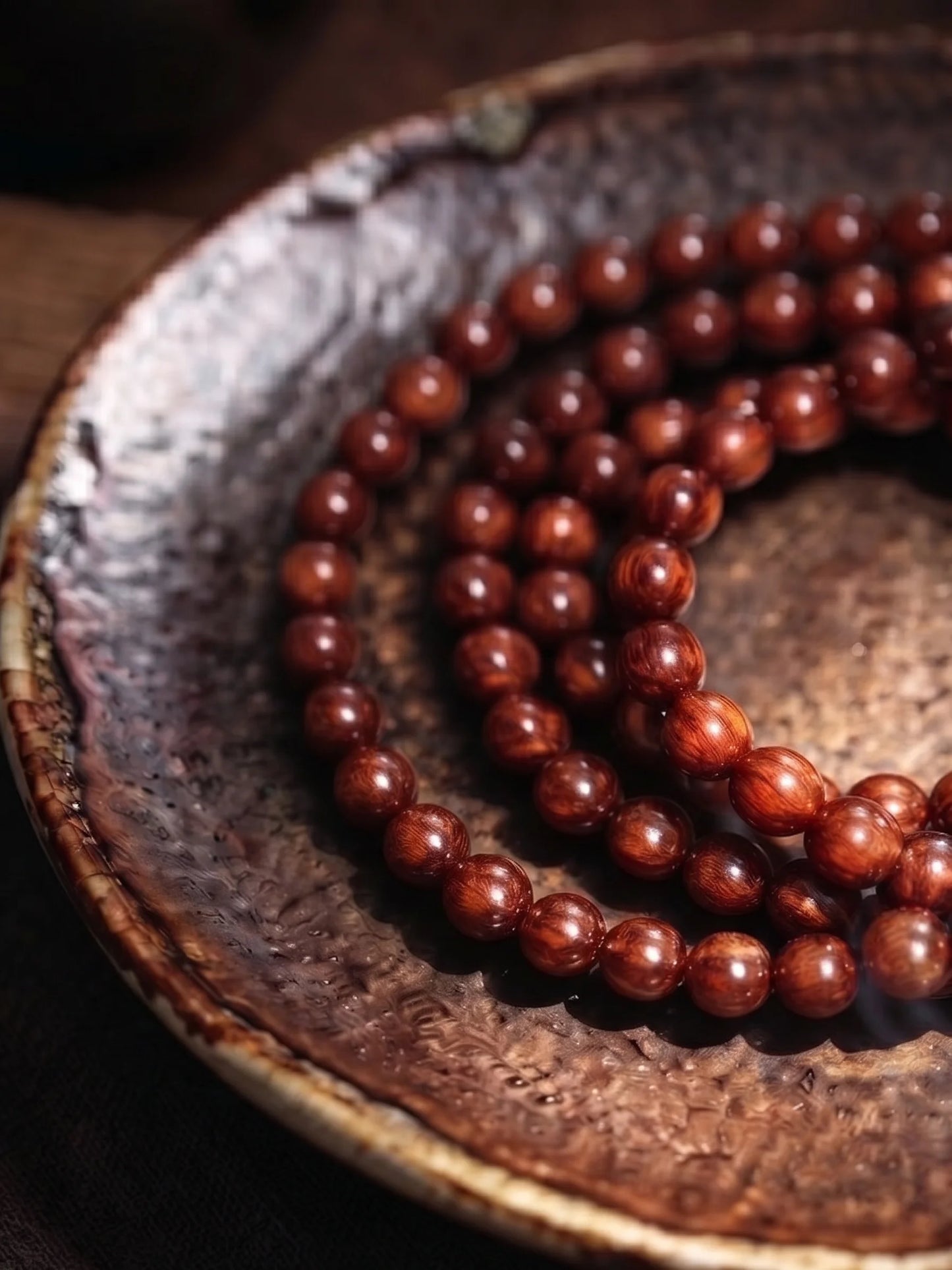 Round Bead Red Sandalwood Necklace