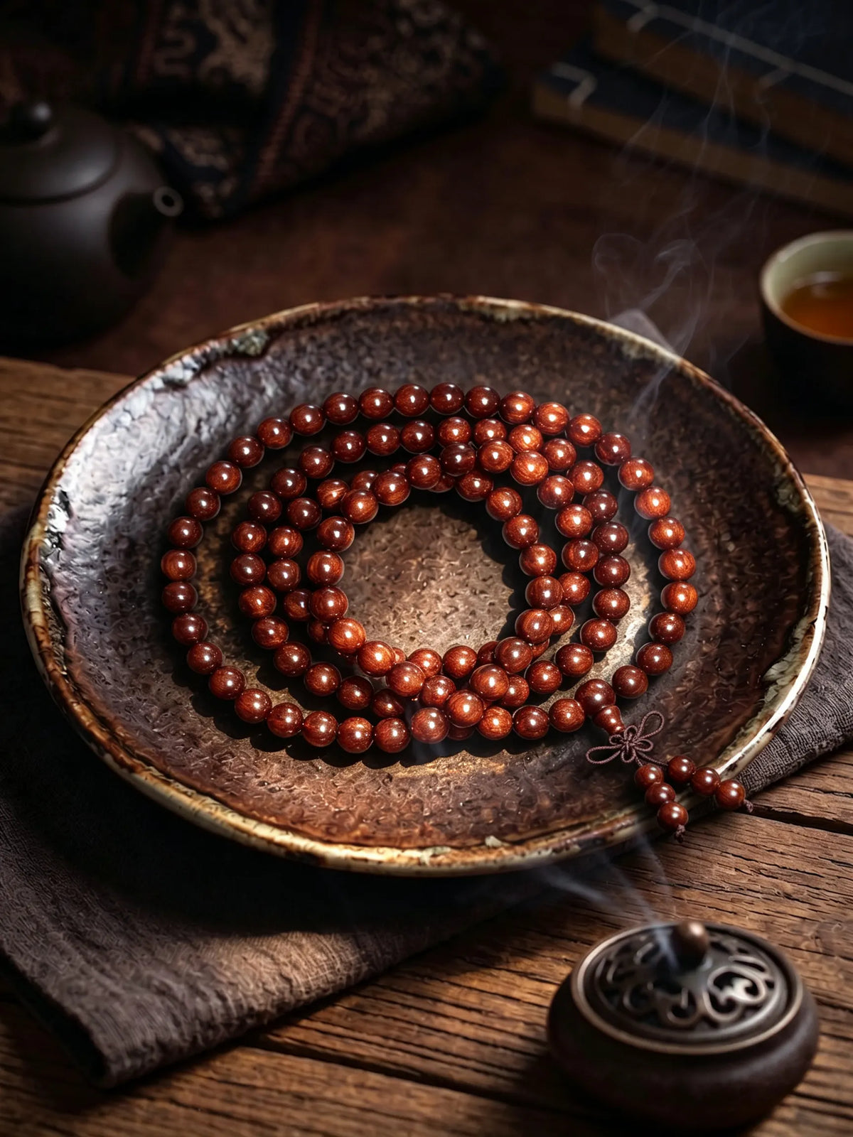 Round Bead Red Sandalwood Necklace