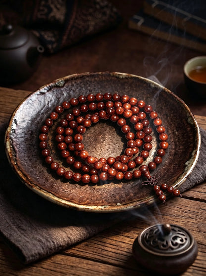 Round Bead Red Sandalwood Necklace