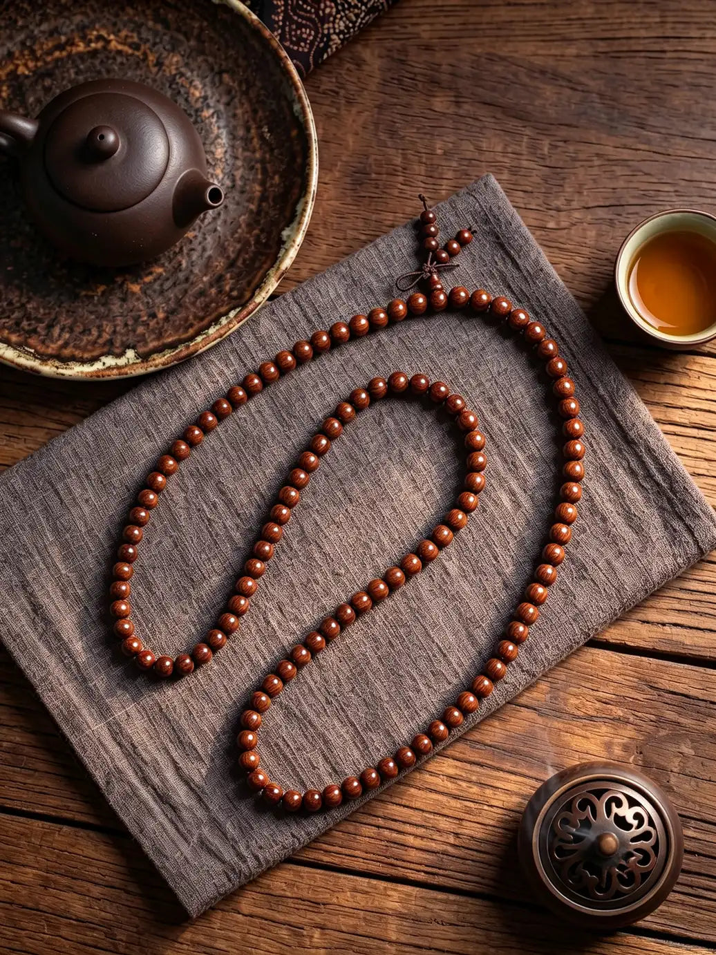 Round Bead Red Sandalwood Necklace