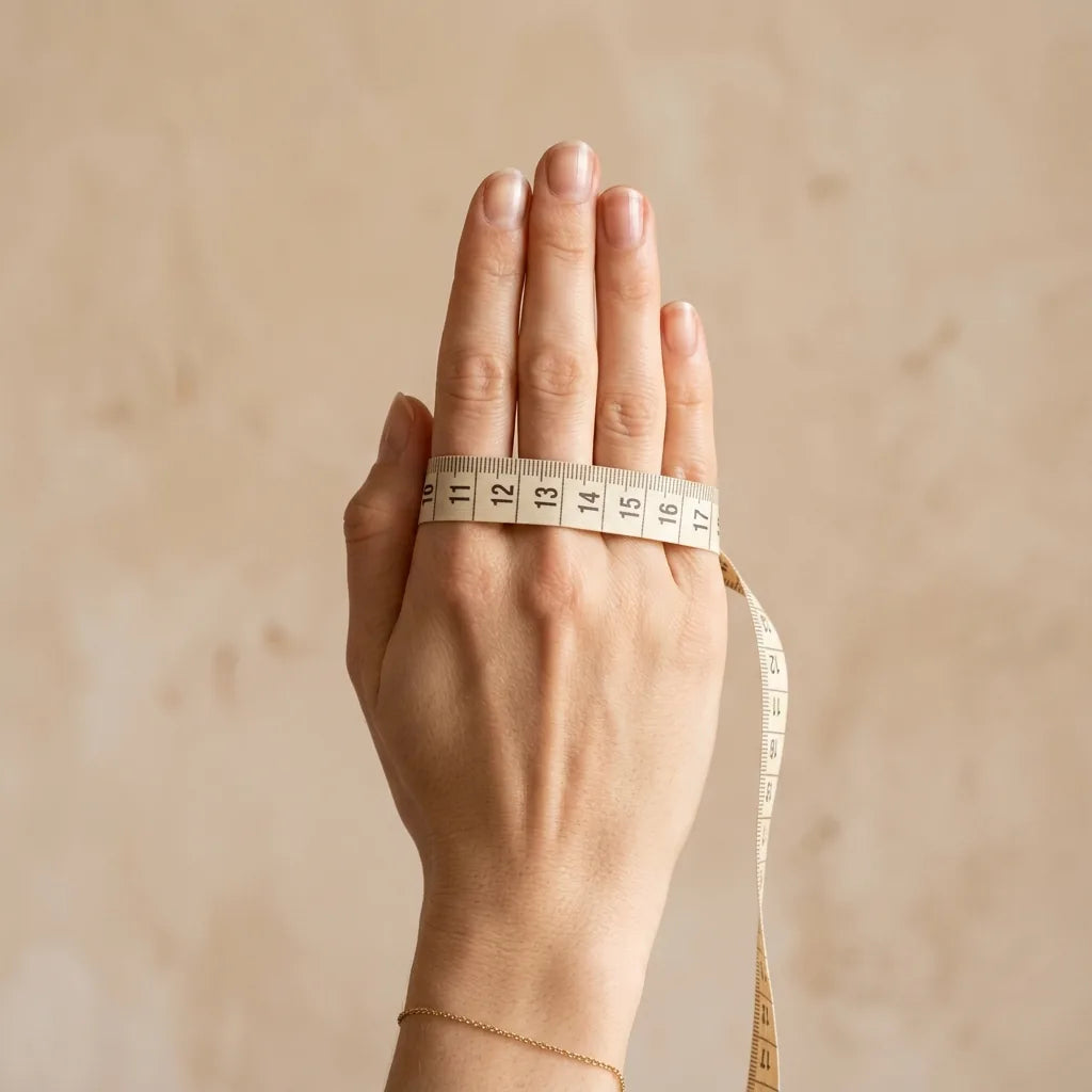 Measuring hand knuckles with tape measure for bangle size